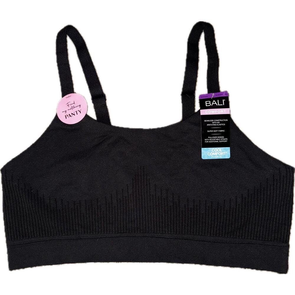 NWT Bali 2XL Wireless Black Pullover Cool Comfort Bra DFMSBR Stretch Support Gym